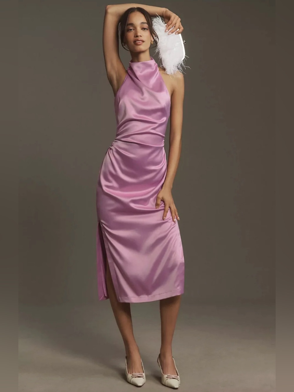 BHLDN Holly Halter Stretch Satin Midi Dress Lilac XL